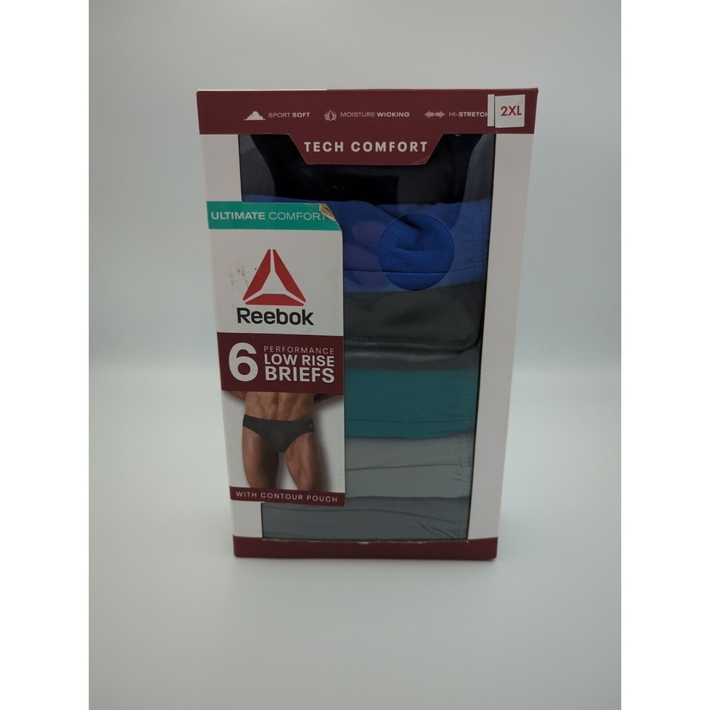 6 Pack 2XL Reebok Tech Ultimate Comfort Performance Low Rise Briefs Underwear